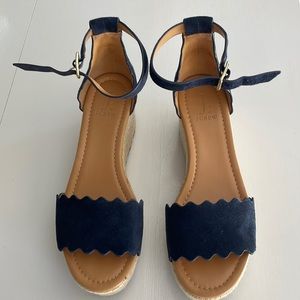 Scallop Flatform Espadrilles Navy and Jute